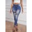 Blue Hollow Out Leopard Patchwork Distressed Jeans 